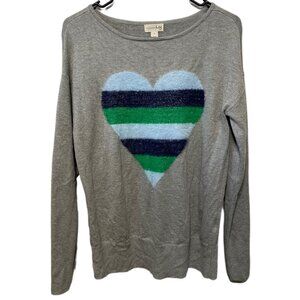 Cozy Maison Jules Heart Sweater Gray Striped Fuzzy Graphic Size S